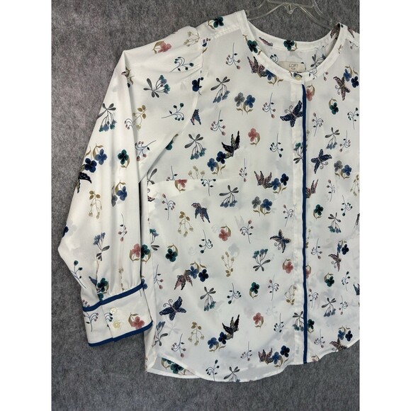 LOFT White Floral Top Flowy Sheer Button Up Blouse Size 20 Long Sleeve Tunic - Picture 3 of 13